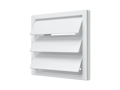 1515К10Ф, Решетка приточно-вытяжная с гравитационными жалюзи150х150 с фланцем D100, ASA, бел